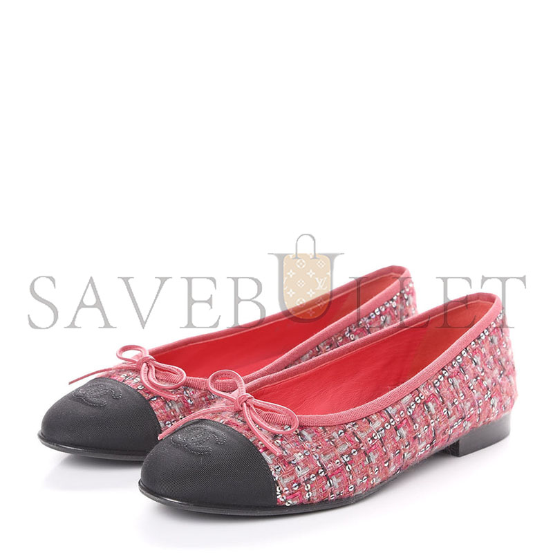 Ch**el sequin tweed embellishments printed ballet flats